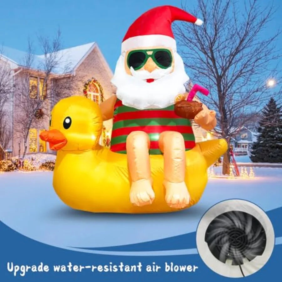 4.5FT Christmas Inflatable Santa on Duck with LED Lights – Cute Outdoor Yard Decoration