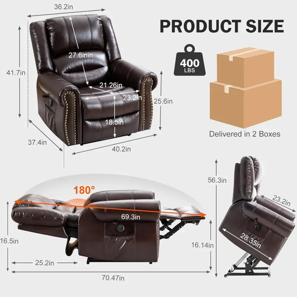 Dual Motor Lay Flat Lift  Recliner Chair with Massage and Heat