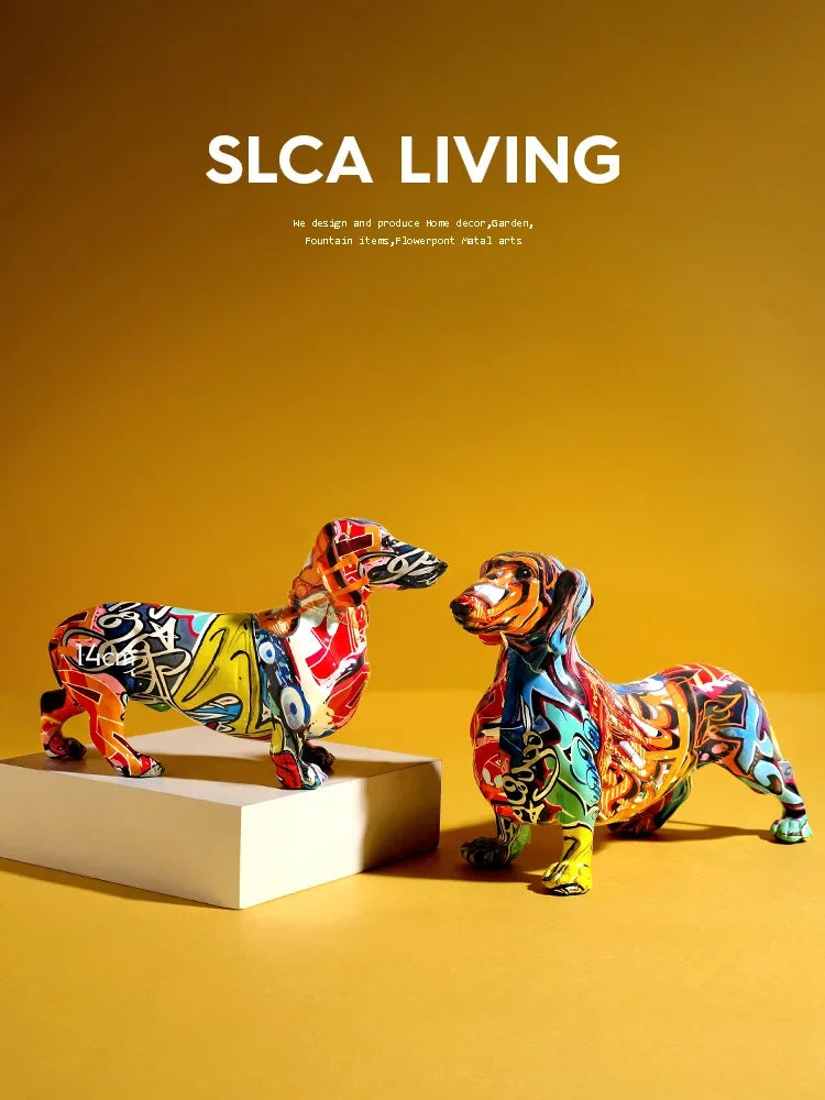 Creative  Home Modern Painted Colorful Dachshund Dog Decoration