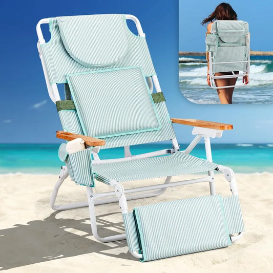 Deluxe 3-in-1 Beach Lounge Chair with Face Hole – Reclining Tanning Chair with Footrest, Cup Holder & Storage Bag – Portable Foldable Sunbed for Outdoor, Pool, Patio, and Beach