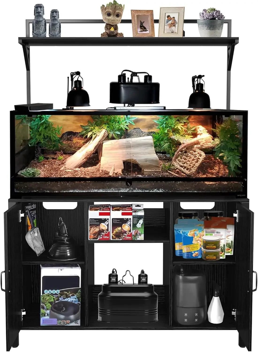 Reptile Tank Stand with Storage Cabinet – 48" x 24" Terrarium Tabletop for Up to 120 Gallon Bearded Dragon & Accessories