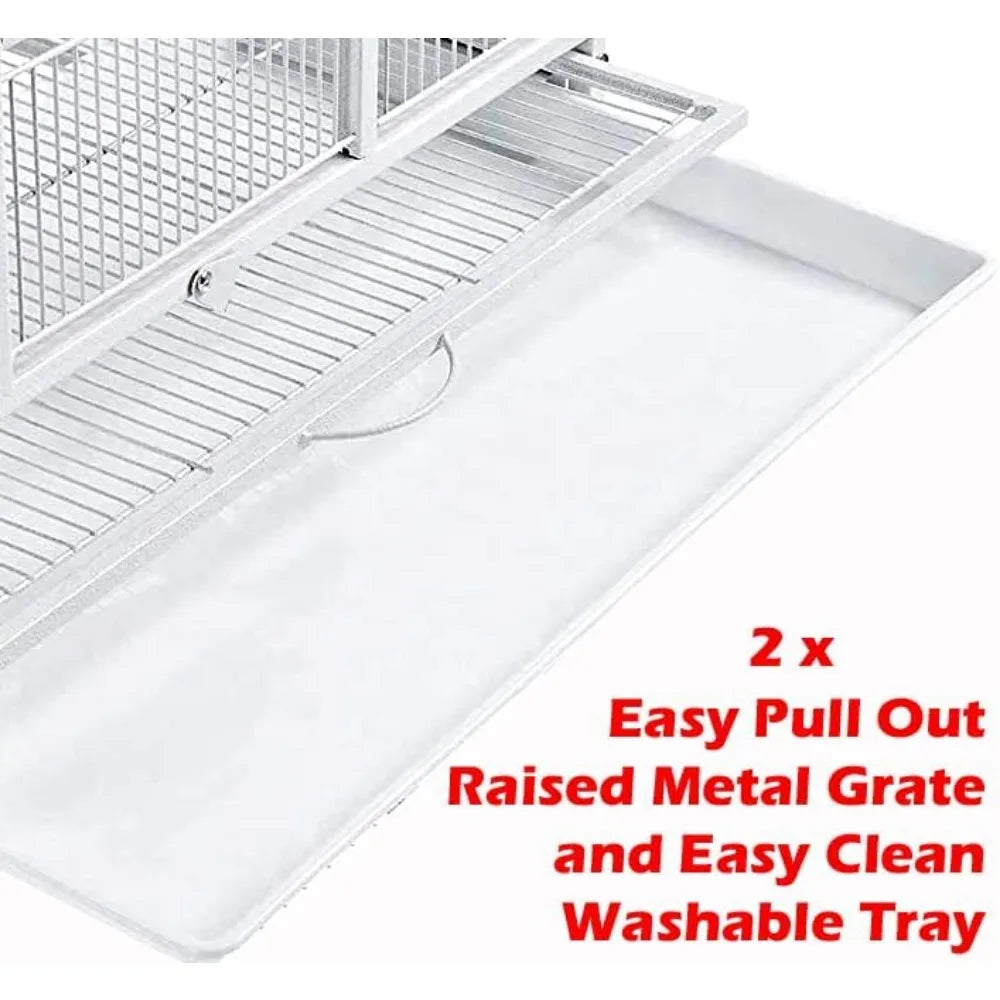 X-Large Stackable Double Bird Parrot Cage – 2 Separate 3-Level Enclosures with Side Breeding Nest Doors & Pull-Out Trays