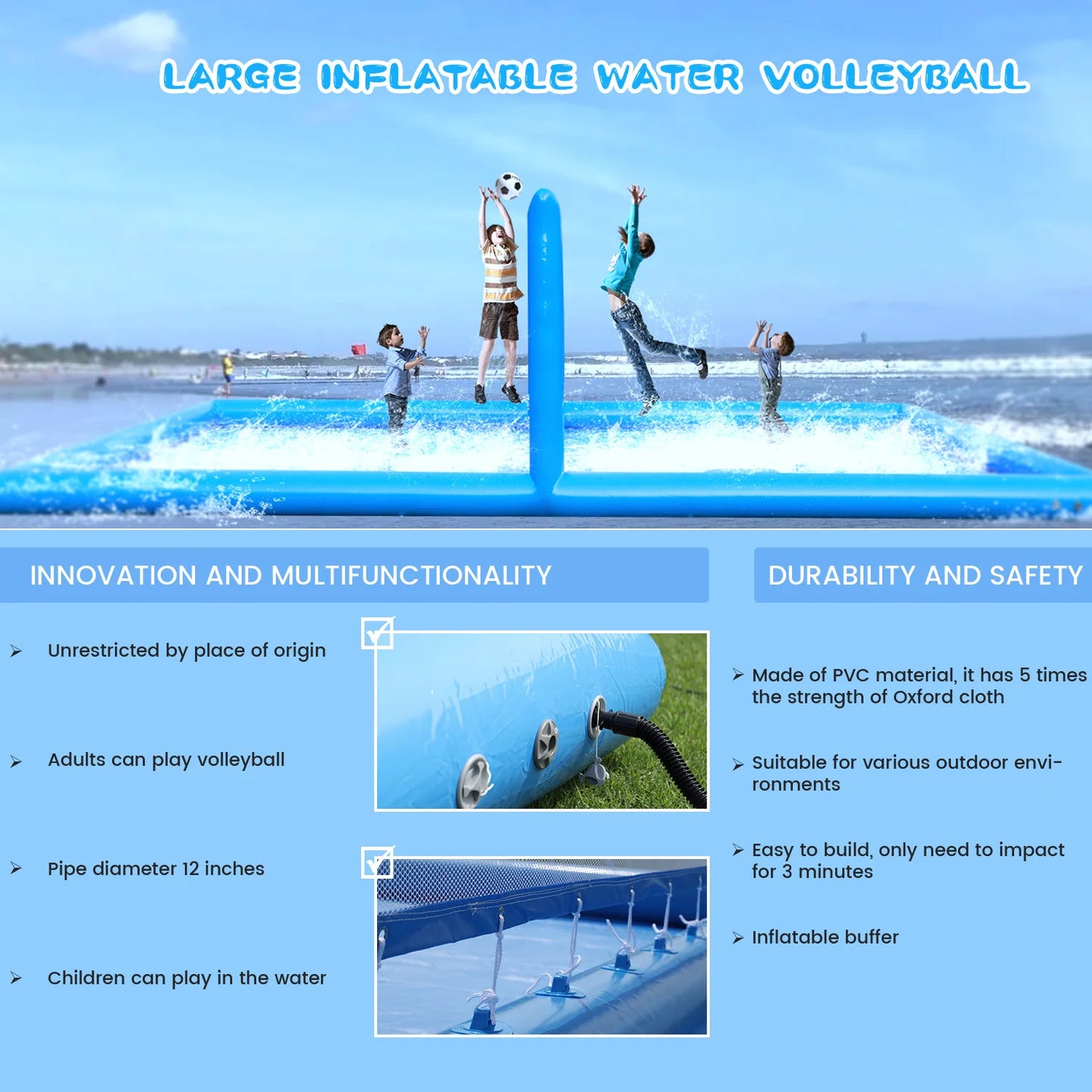 Inflatable Outdoor Volleyball Court for Family Fun – Portable 10x5x2.1m with 800W Air Blower, Perfect for Kids & Adults