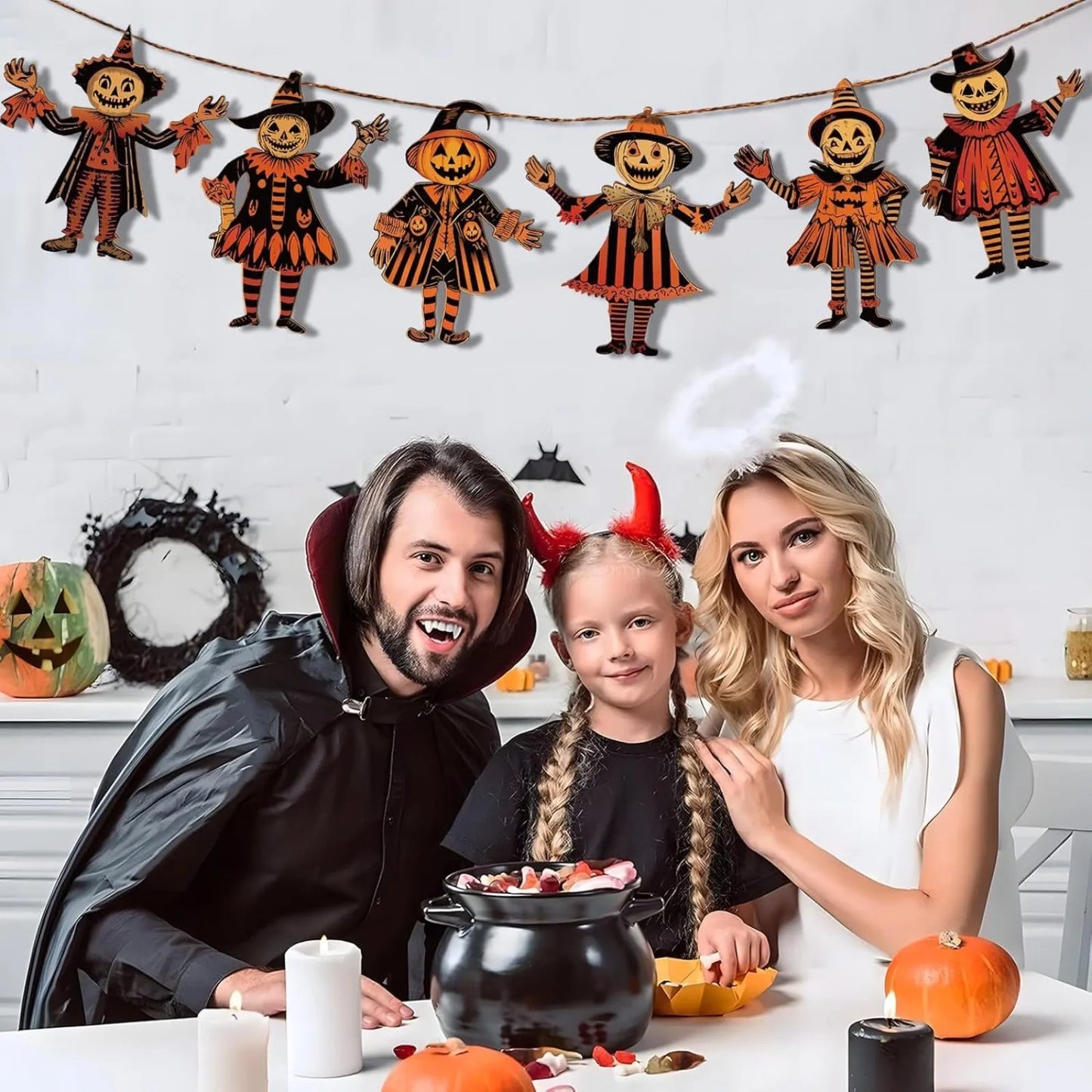 2D Halloween Wooden Hanging Ornaments – Retro Pumpkin & Ghost Bunting Garland for Spooky Festival Atmosphere