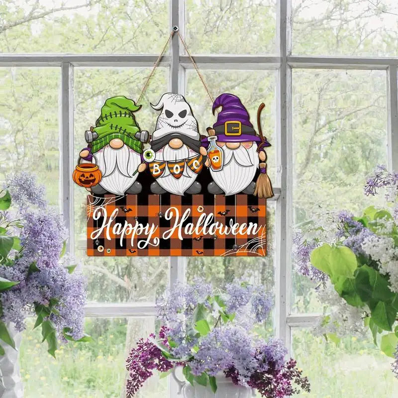 Halloween Wooden Gnome Sign – Cute Wooden Hanging Sign for Tree, Wall, or Indoor Halloween Decorations