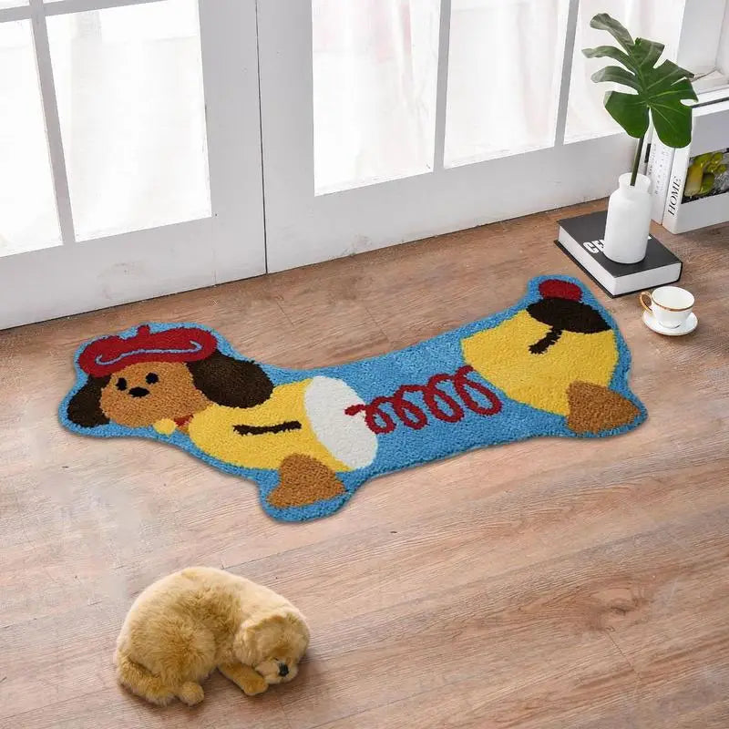 Dog Bathroom Rug – Funny Plush Shower Mat with Cute Dog Pattern, Water Absorbent, Thick & Non-Slip Washable Bath Mat