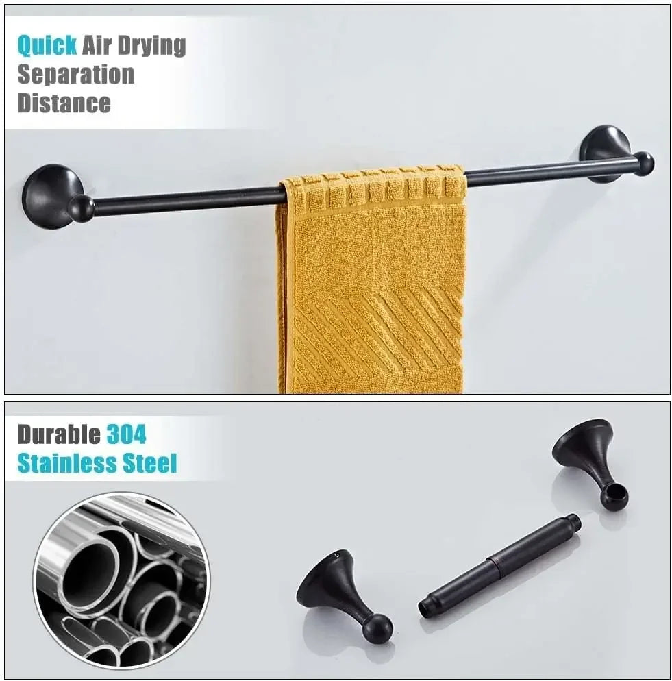8-Piece Wall Mounted Bathroom Accessory Set – Adjustable Towel Bar, Towel Ring, Toilet Paper Holder, Robe Hooks & More