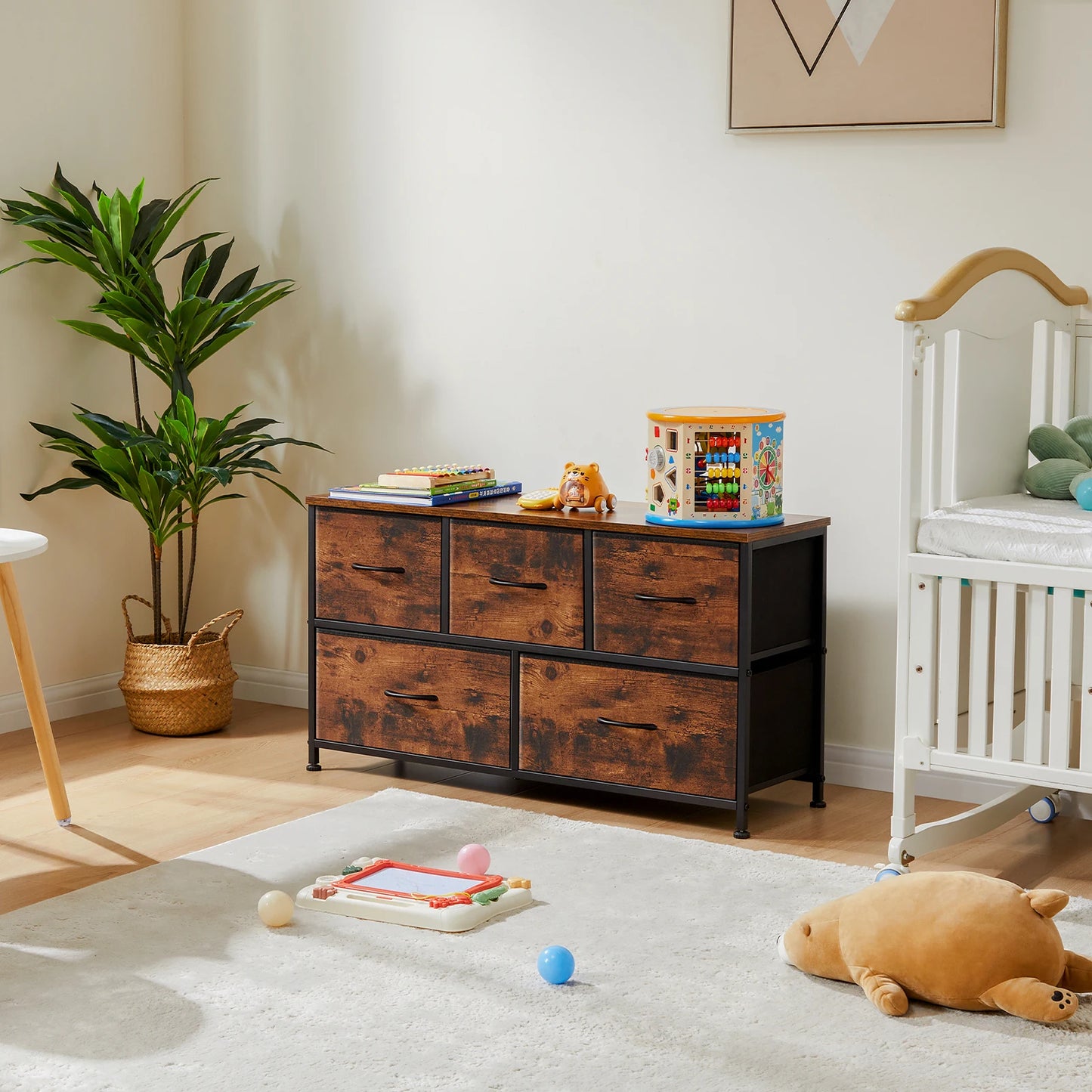 JHK Display Cabinet With 5 Fabric Drawers