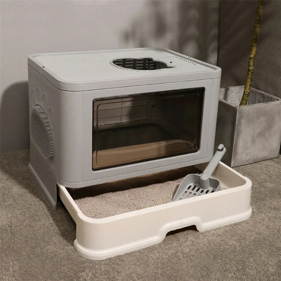 Foldable Enclosed Cat Litter Box – Front Entry & Top Exit with Massager Litter Scoop | Portable, Easy-Clean Kitty Toilet for Indoor Cats