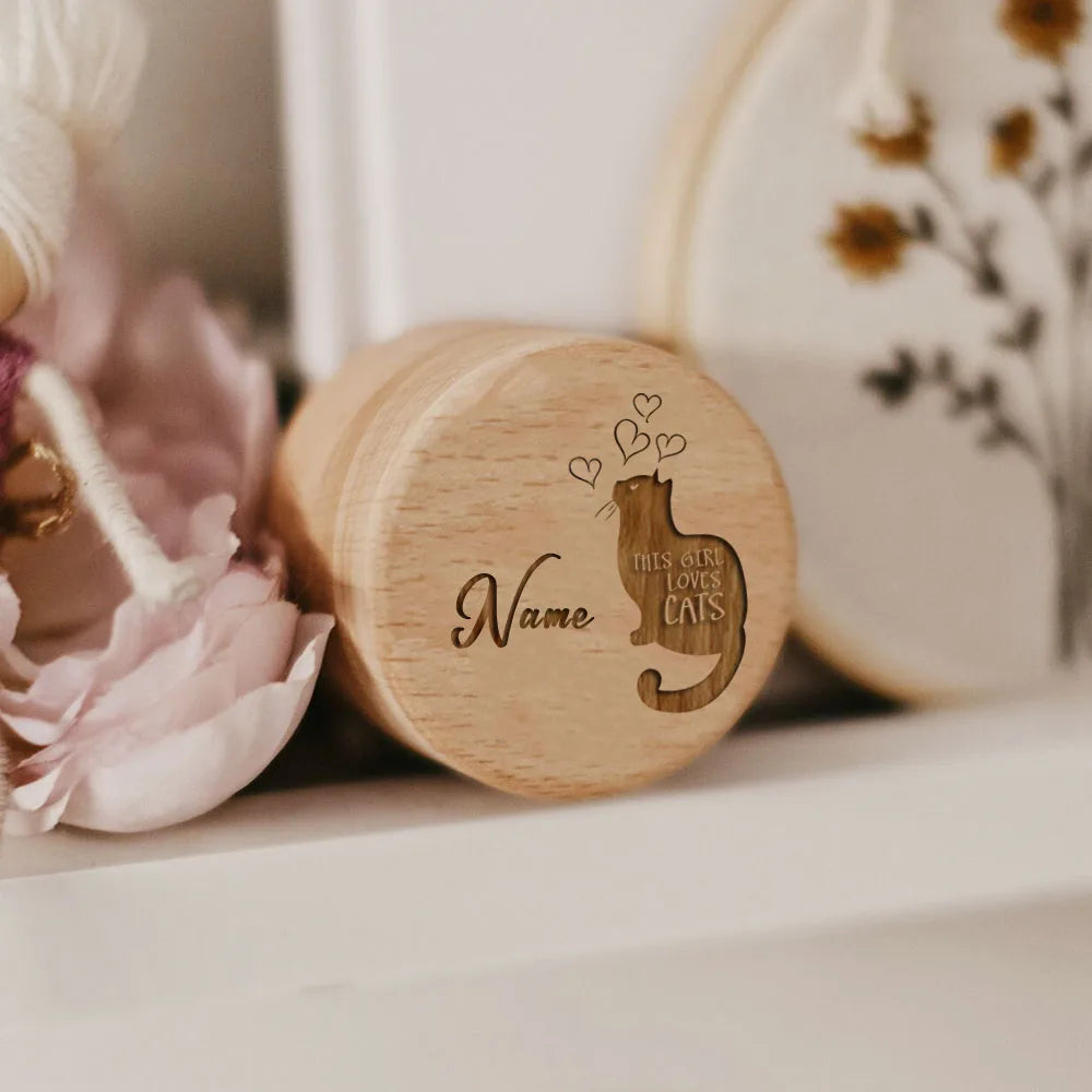 Wooden Carving Custom Name Cat Butterfly Storage Box