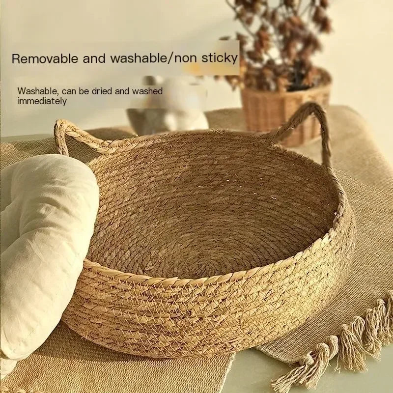 Four Seasons Handmade Woven Vine Cat Nest – Detachable, Washable Pet Bed with All-Season Cushion for Cats & Small Pets