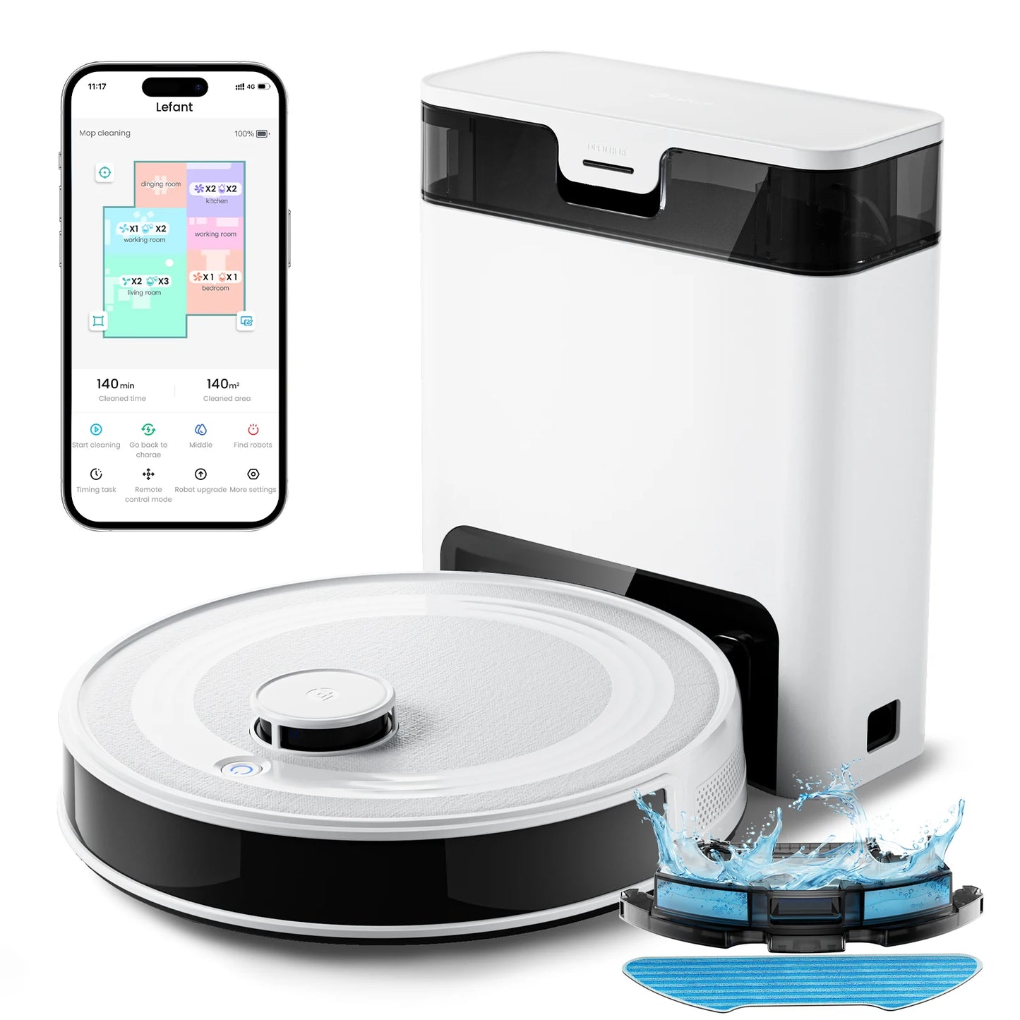 Lefant M2Pro Robot Vacuum and Mop with Self-Emptying Base – 6000Pa Suction, Laser Navigation, Obstacle Avoidance, Wi-Fi/Alexa Compatible
