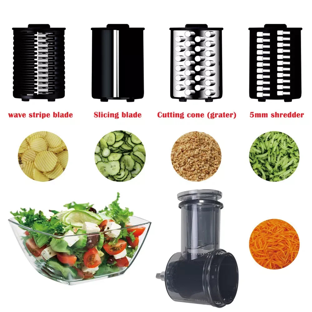 5-Blade Food Grater, Slicer, Shredder & Chopper Attachment Set – Compatible with KitchenAid Stand Mixers