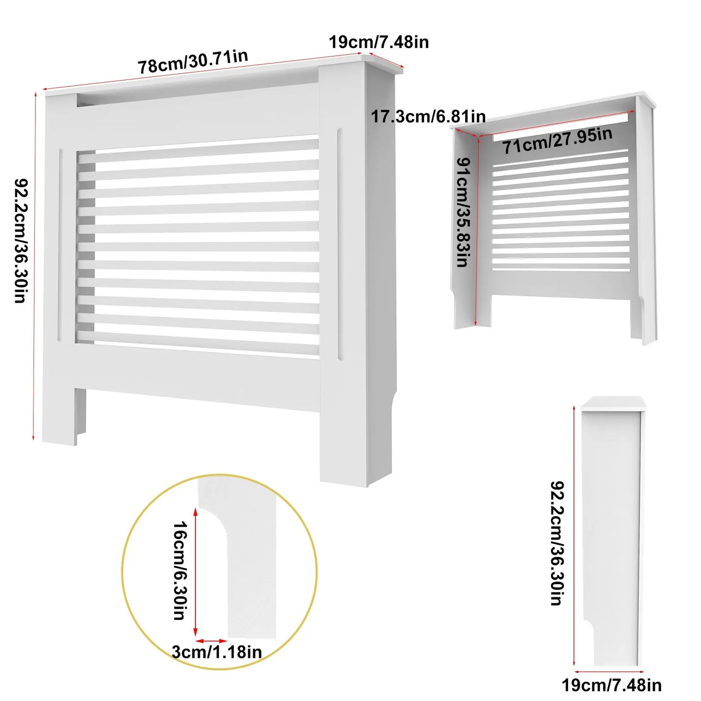 Extra Tall 92CM Radiator Cover MDF Cabinet Grill Shelf Fence Panel Barrier