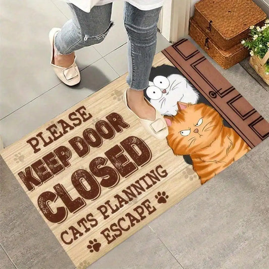1pc Funny Cat Doormat – Cat Lover Gift, Keep Door Closed Mat, Non-Slip Absorbent Bathroom Rug, Welcome Mat for Indoor/Outdoor Decor