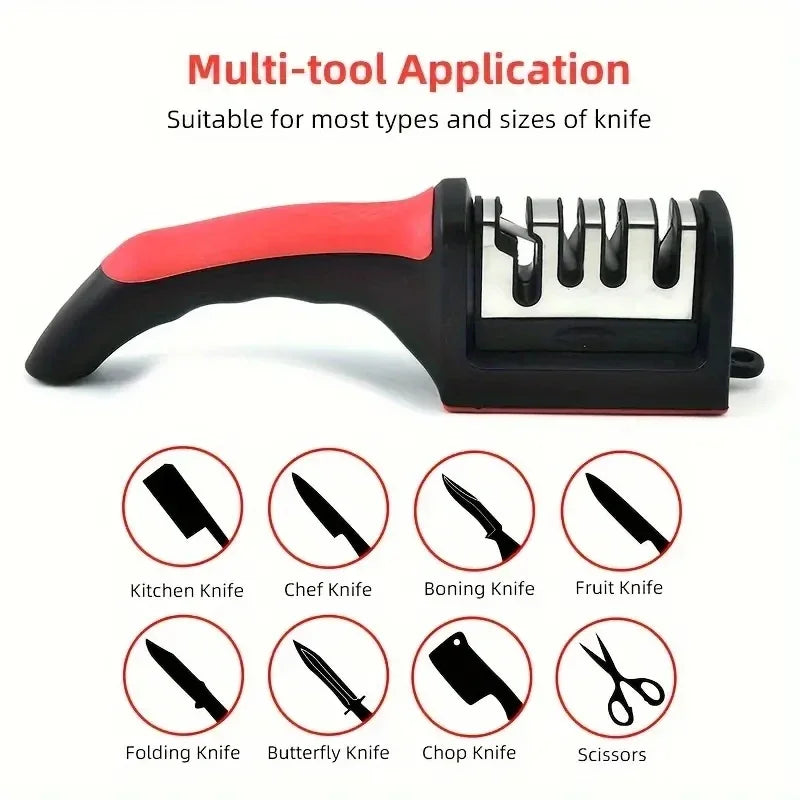 3-Segment Knife Sharpener – Stainless Steel Kitchen Sharpener with Three-Stage Sharpening Stone for All Kitchen Knives & Tools