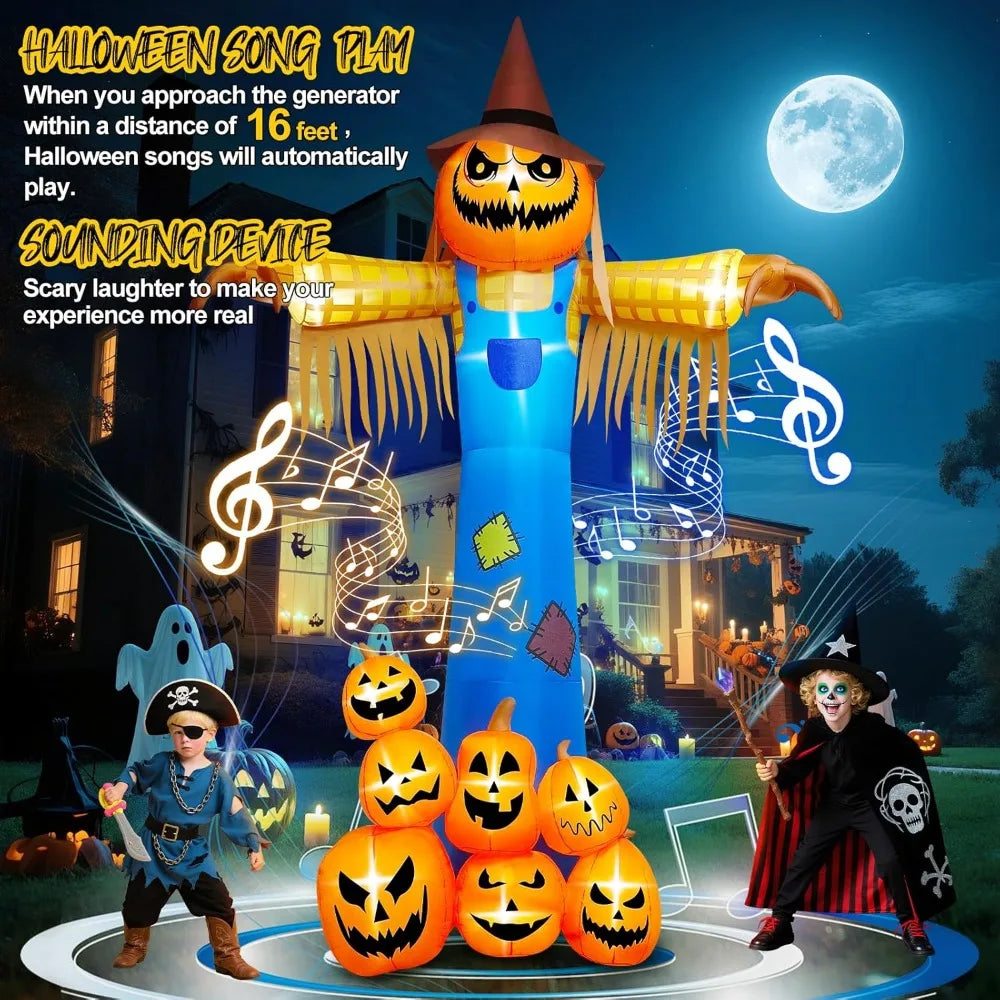 12.5 FT Halloween Inflatable Giant Pumpkin Scarecrow with LED Lights & Scary Sound – Musical Blow-Up Yard Decor