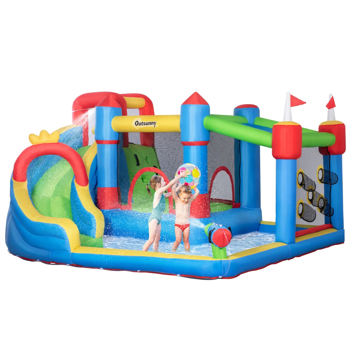 6-in-1 Inflatable Bounce House and Water Slide for Kids