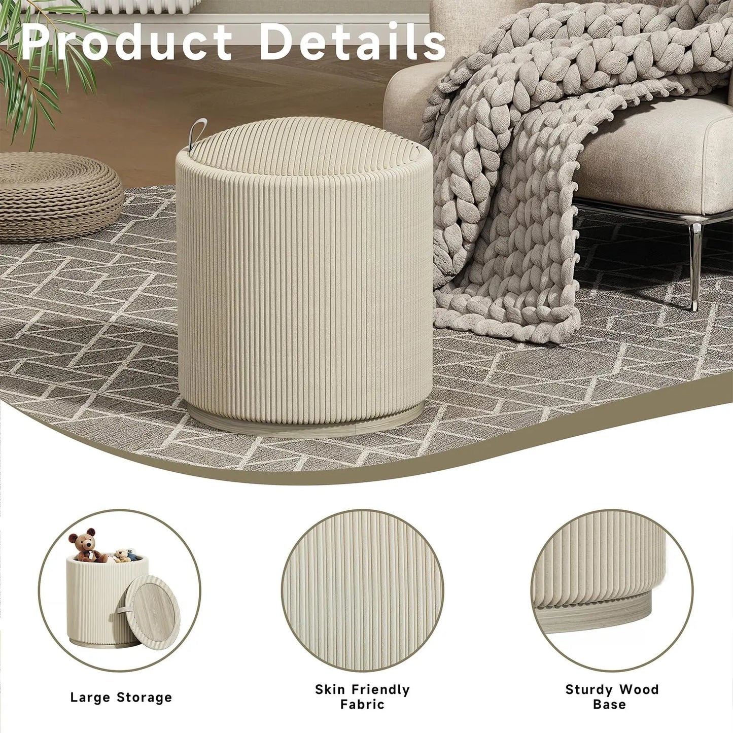 Round Storage Stool / Ottoman Organizer Chair