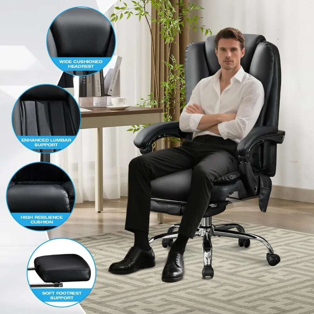 Heavy-Duty Big & Tall Office Chair with Footrest, Heating & Vibration – Supports up to 500 lbs