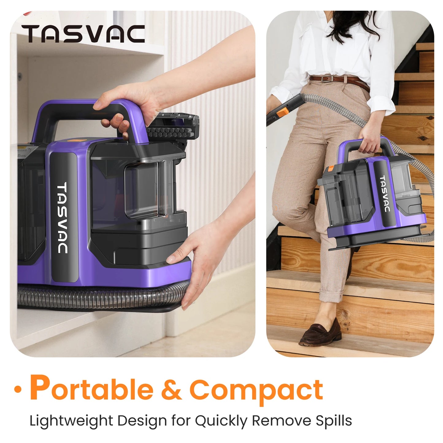 TASVAC C7 Portable Carpet & Upholstery Cleaner – Powerful Spot Cleaner for Pet Messes, Stairs, Couches, Rugs & Car Seats