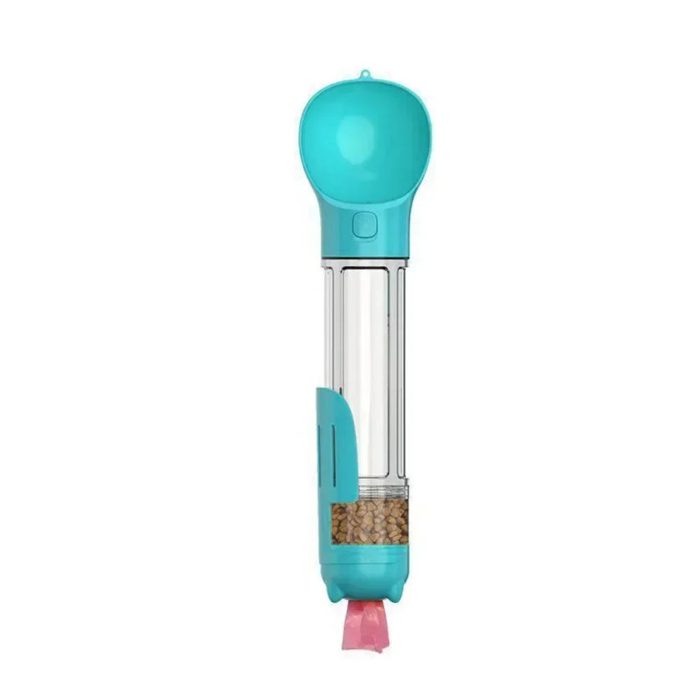 500ml 3-in-1 Pet Water & Food Dispenser – Leak-Proof Dog Water Bottle with Trash Bag Holder & Shovel for Outdoor Use
