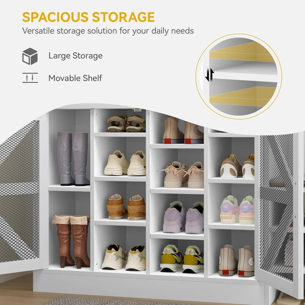 Farmhouse Hall Tree with Bench – Entryway Mudroom Organizer with 18 Shoe Cubbies, 12 Coat Hooks & Storage Bench