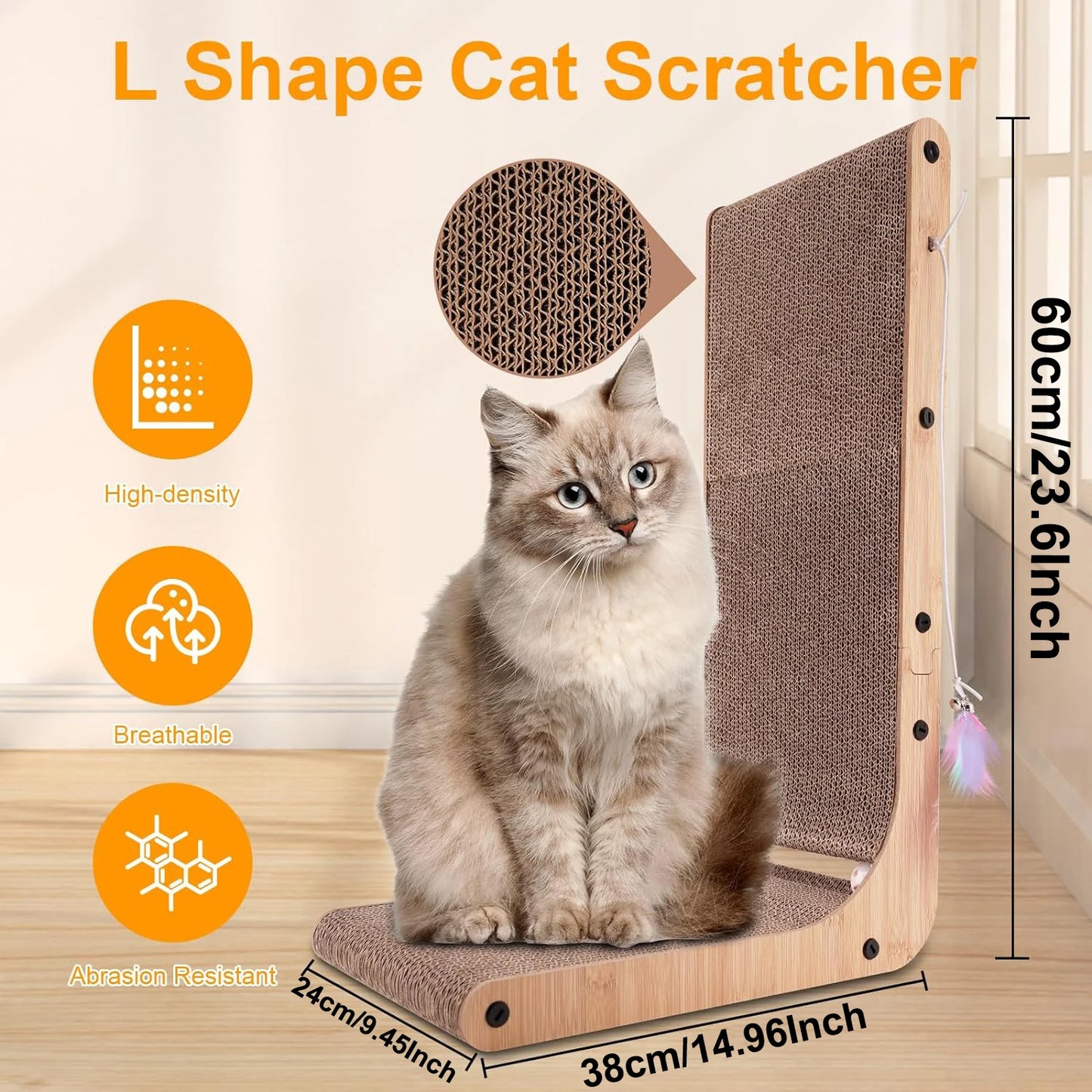 L Shape Cat Scratcher – 23.6 Inch Indoor Cardboard Cat Scratch Pad to Protect Furniture