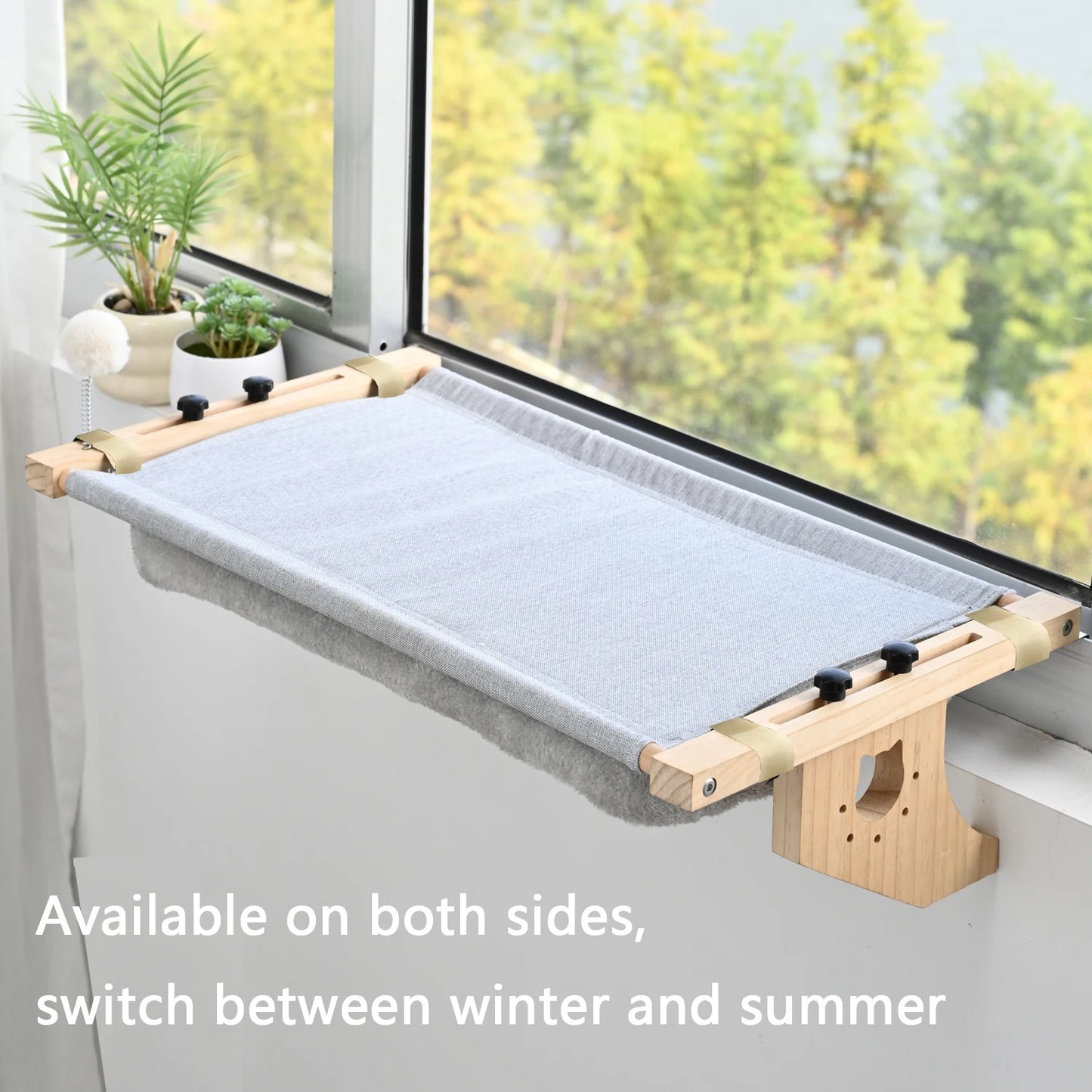 Cat Mattress Window Hammock – Double-Sided All-Season Bed with Hardwood Frame, Scratching Post & Play Balls