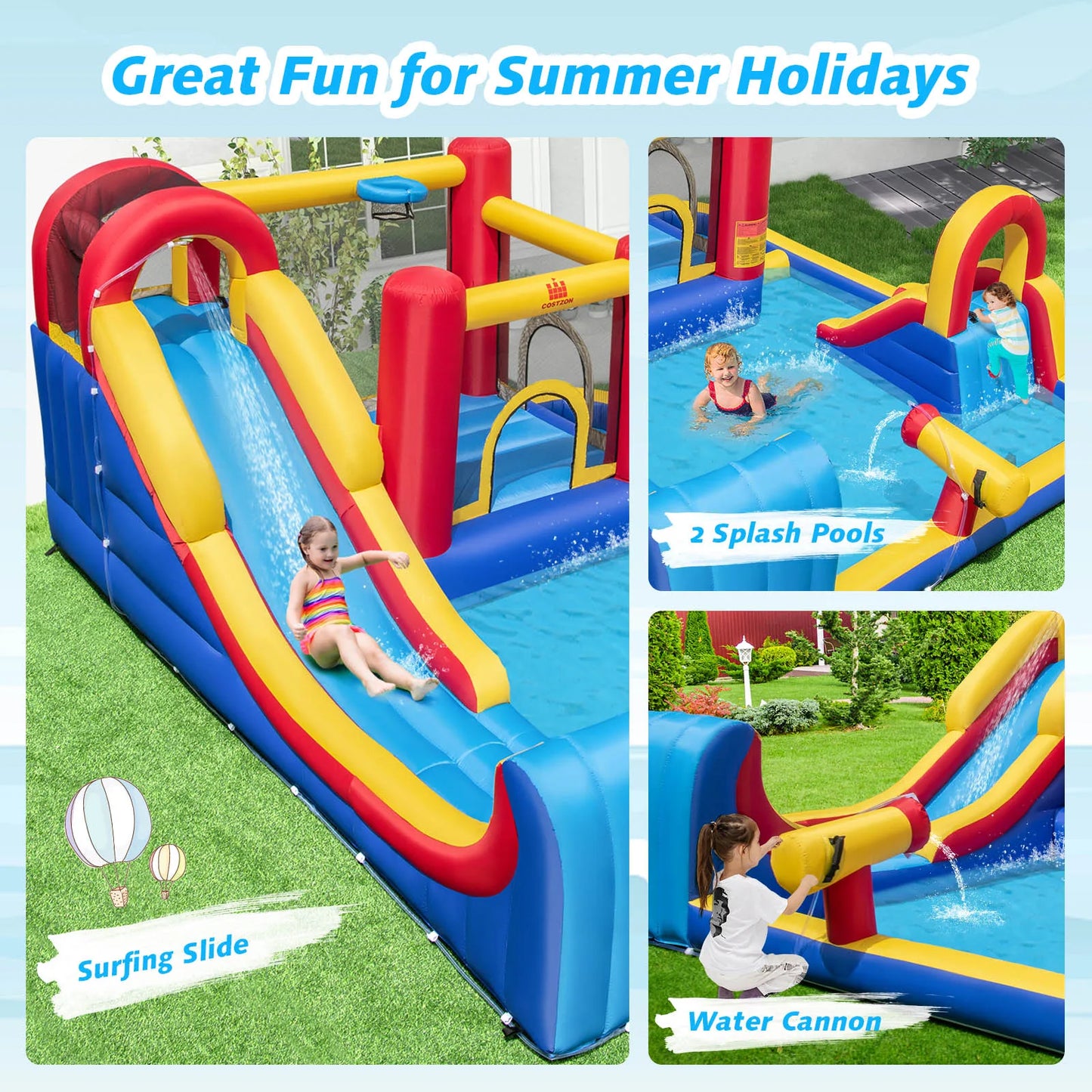 Giant Inflatable Water Slide for Kids – Outdoor Water Park with Dual Racing Slides & Splash Pool (Blower Not Included)