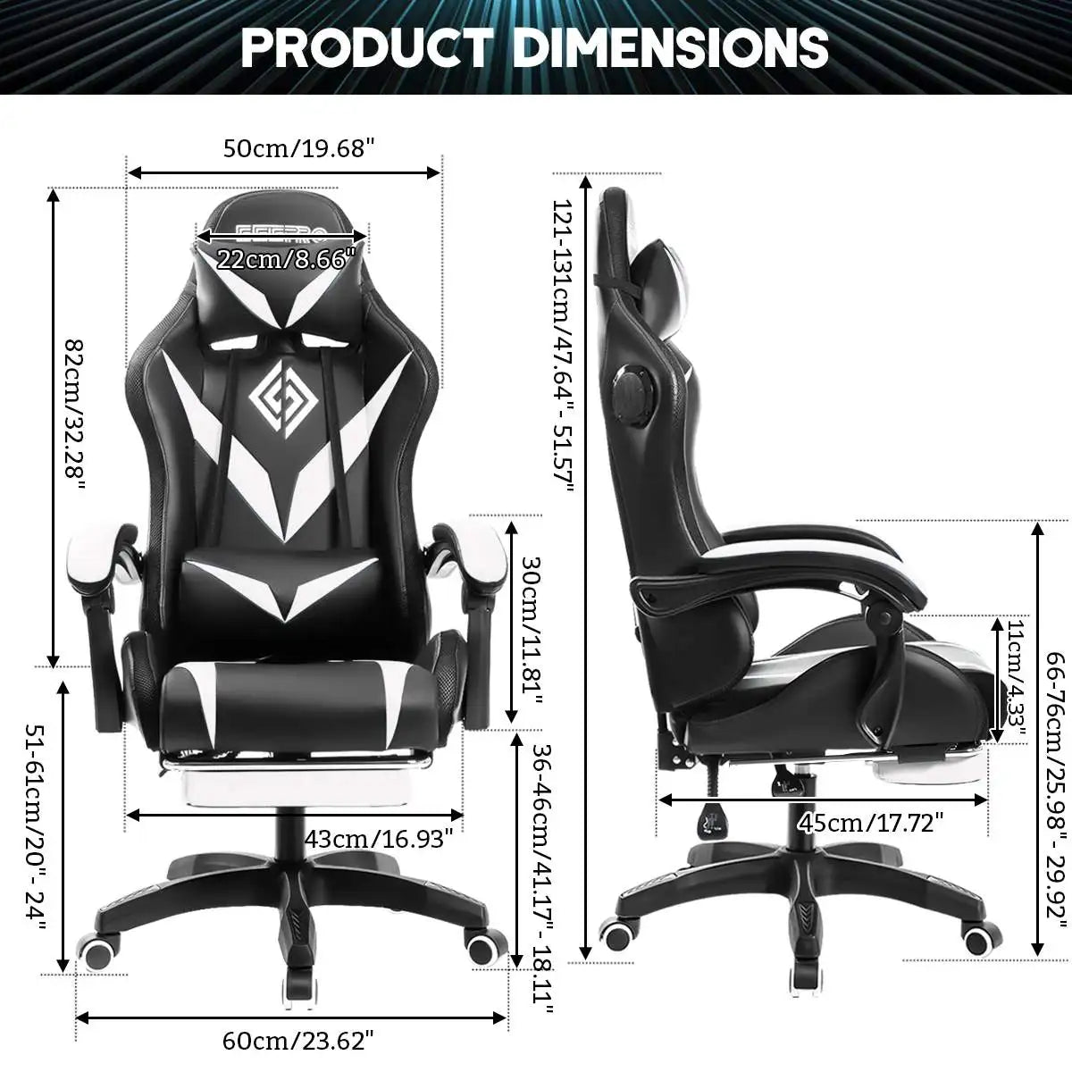 135 Degrees Gaming Chair Recliner With Bluetooth Speaker and Ergonomic Swivel 2 Point Massage