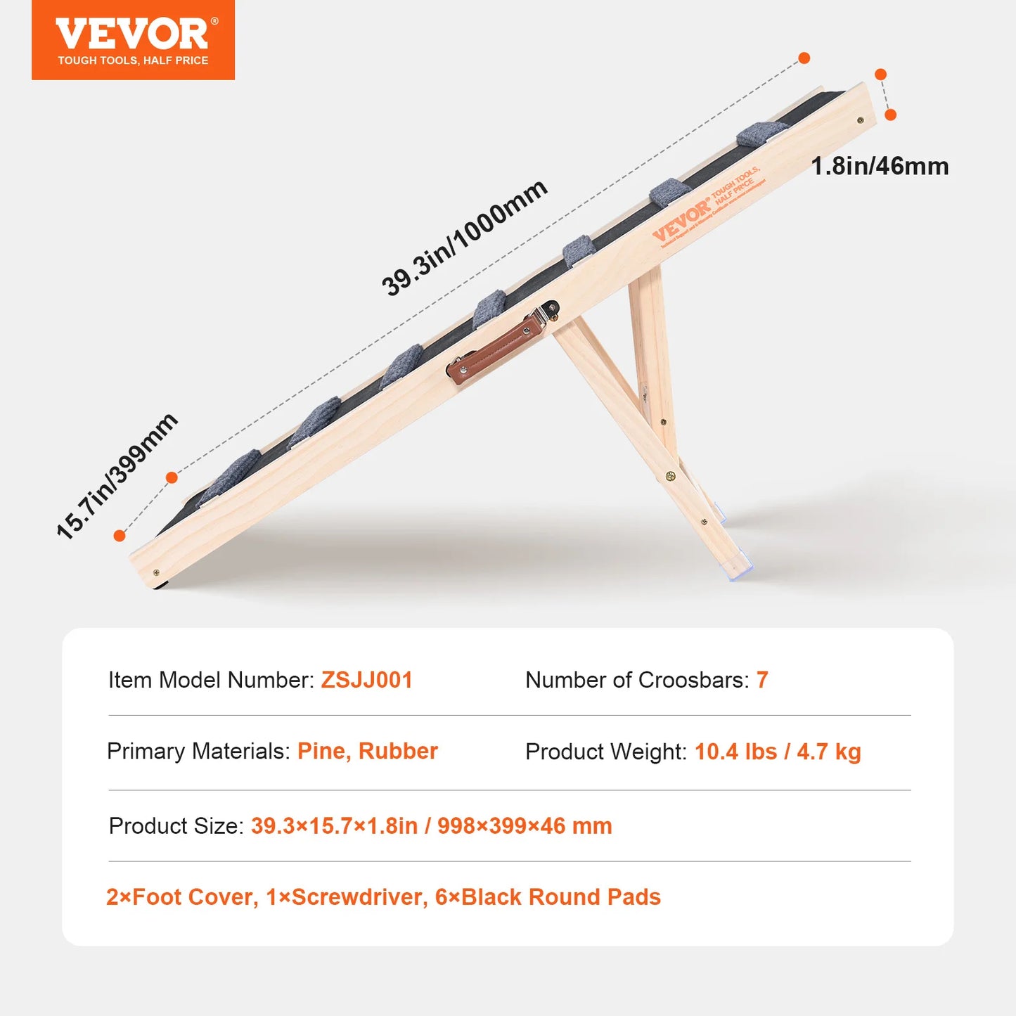 VEVOR Folding Wooden Dog Ramp – Adjustable Height, Anti-Slip Surface, Portable Pet Ladder for Small & Senior Dogs – Perfect for Stairs, Sofa, Car, and Bed Access