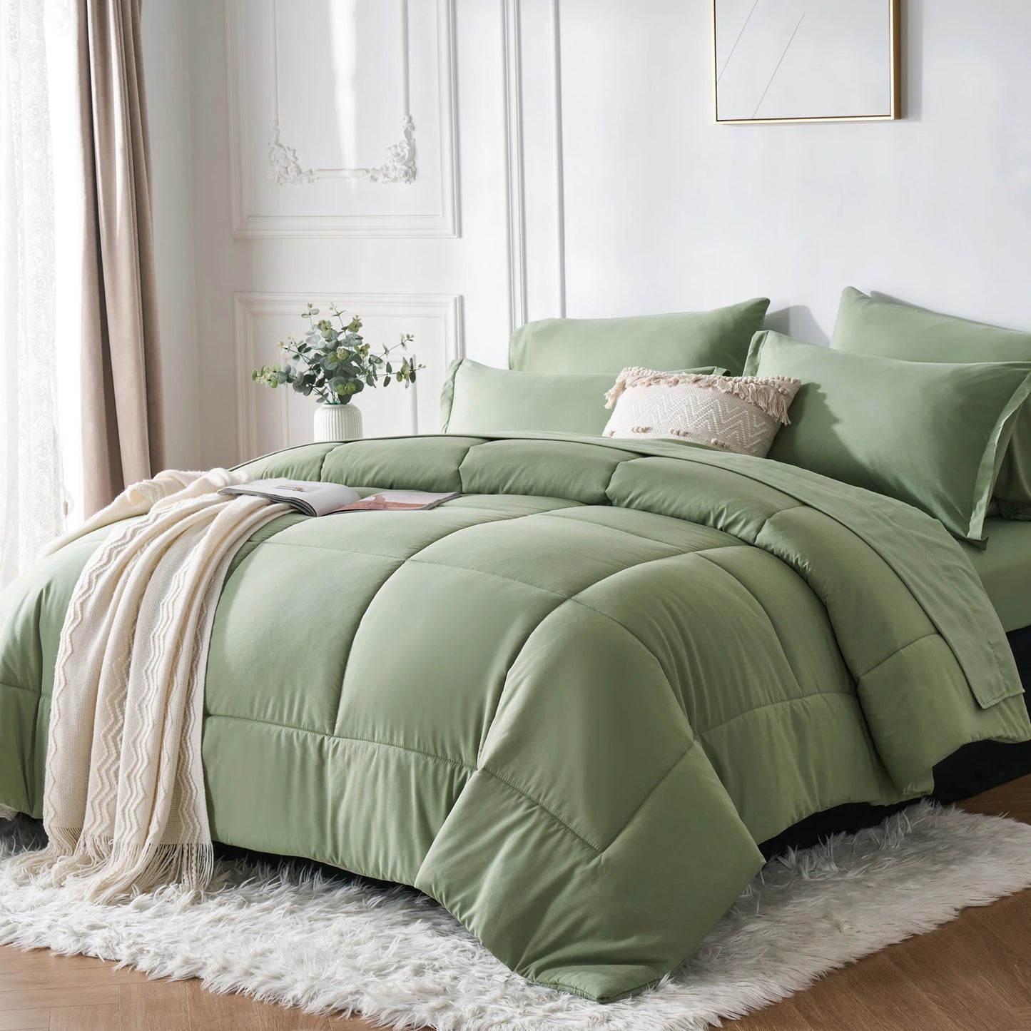 7-Piece Queen Bed-in-a-Bag Comforter Set – Stylish Solid Geometry Comforter, Sheets & Pillowcases