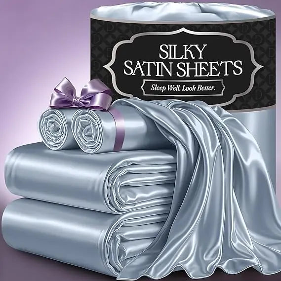 Satin Bed Sheets – 4-Piece Luxury Silky King Size Bedding Set, Softer Than Silk, Wrinkle-Free with 15” Deep Pocket Fitted Sheet