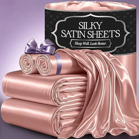 Satin Bed Sheets – 4-Piece Luxury Silky King Size Bedding Set, Softer Than Silk, Wrinkle-Free with 15” Deep Pocket Fitted Sheet
