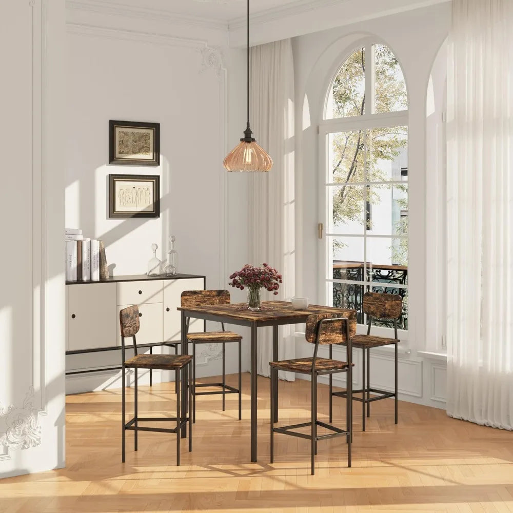 5-Piece Counter Height Dining Table Set with 4 Bar Stools – Space-Saving Square Table and Chairs for Kitchen, Dining Room, Apartment