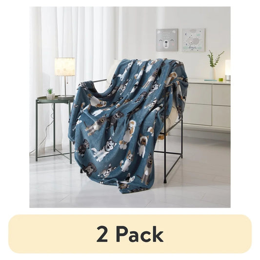 Cozy Blue Dogs Plush Throw Blanket – 2 Pack Ultra-Soft, Warm & Machine Washable Home Décor