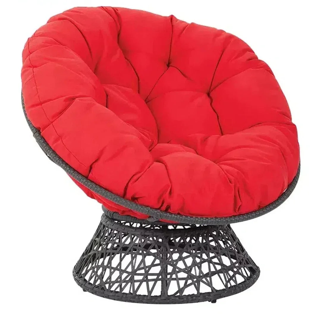 38" Swivel Wicker Papasan Chair – Ergonomic Comfort with Tufted Cushion & 360° Rotation