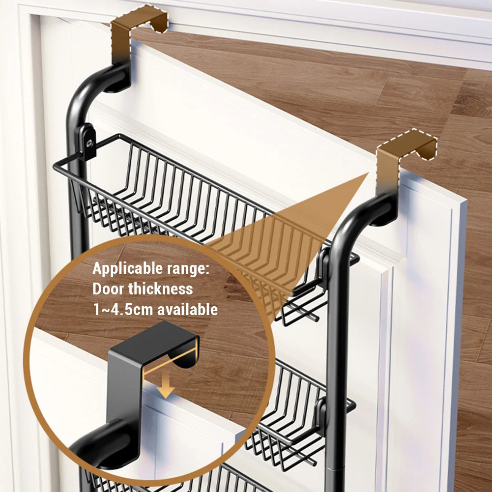 Over The Door Storage Organizer, Metal Hanging Shelf with Adjustable Basket for Bedroom & Kitchen, Space-Saving Door Organizer