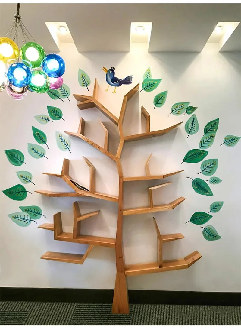Creative Solid Wood Art Tree Shaped Bookshelf Storage Rack