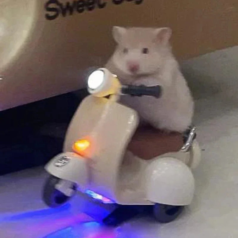 Electric Hamster Motorcycle Toy – 360° Rotating Light-Up Pet Toy for Hamsters, Mice, Rats, and Small Pets