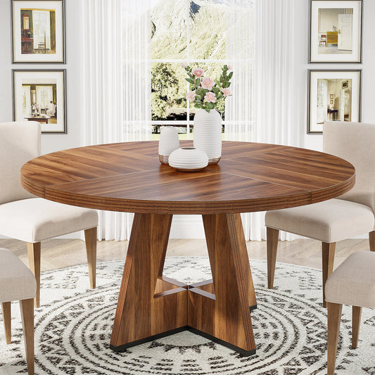 Tribesigns 47” Round Farmhouse Dining Table for 4 – Small Kitchen & Dining Room Table with Rustic Charm