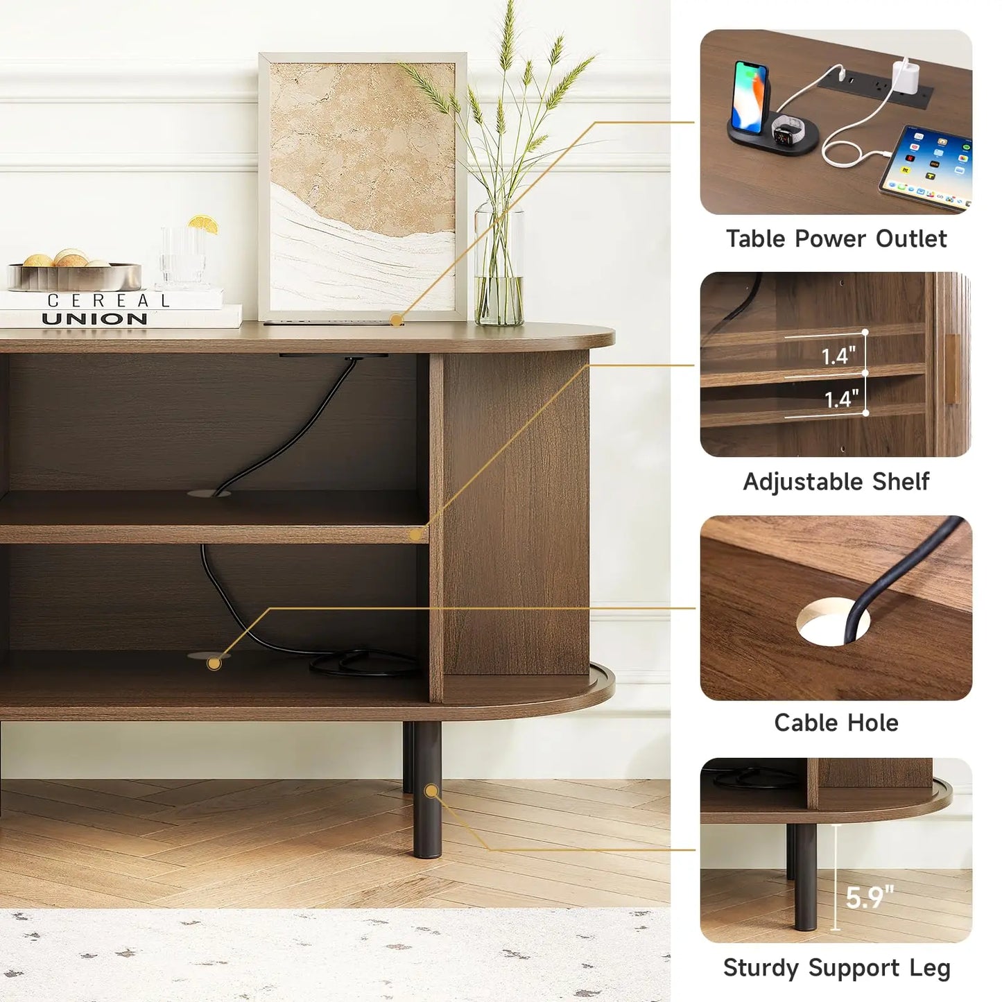 Modern TV Stand with Power Outlet – Entertainment Center with Sliding Doors, Adjustable Shelves & Storage for TVs up to 60/70"