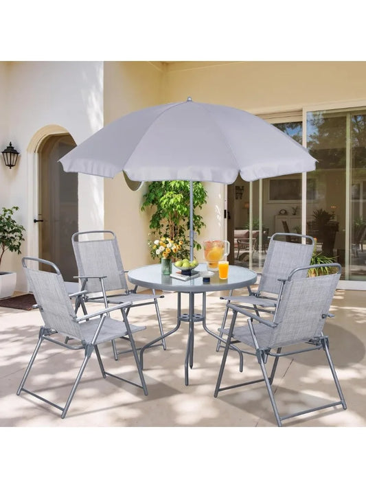 6-Piece Folding Patio Dining Set – All-Weather Metal Outdoor Table & Chairs for Garden, Balcony, or Patio