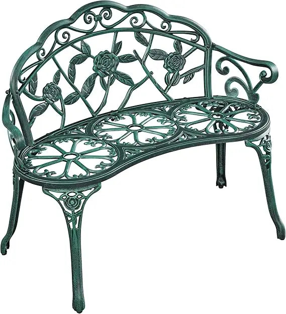 Yaheetech Patio Garden Bench – Vintage Rose Design, Aluminum Outdoor Furniture