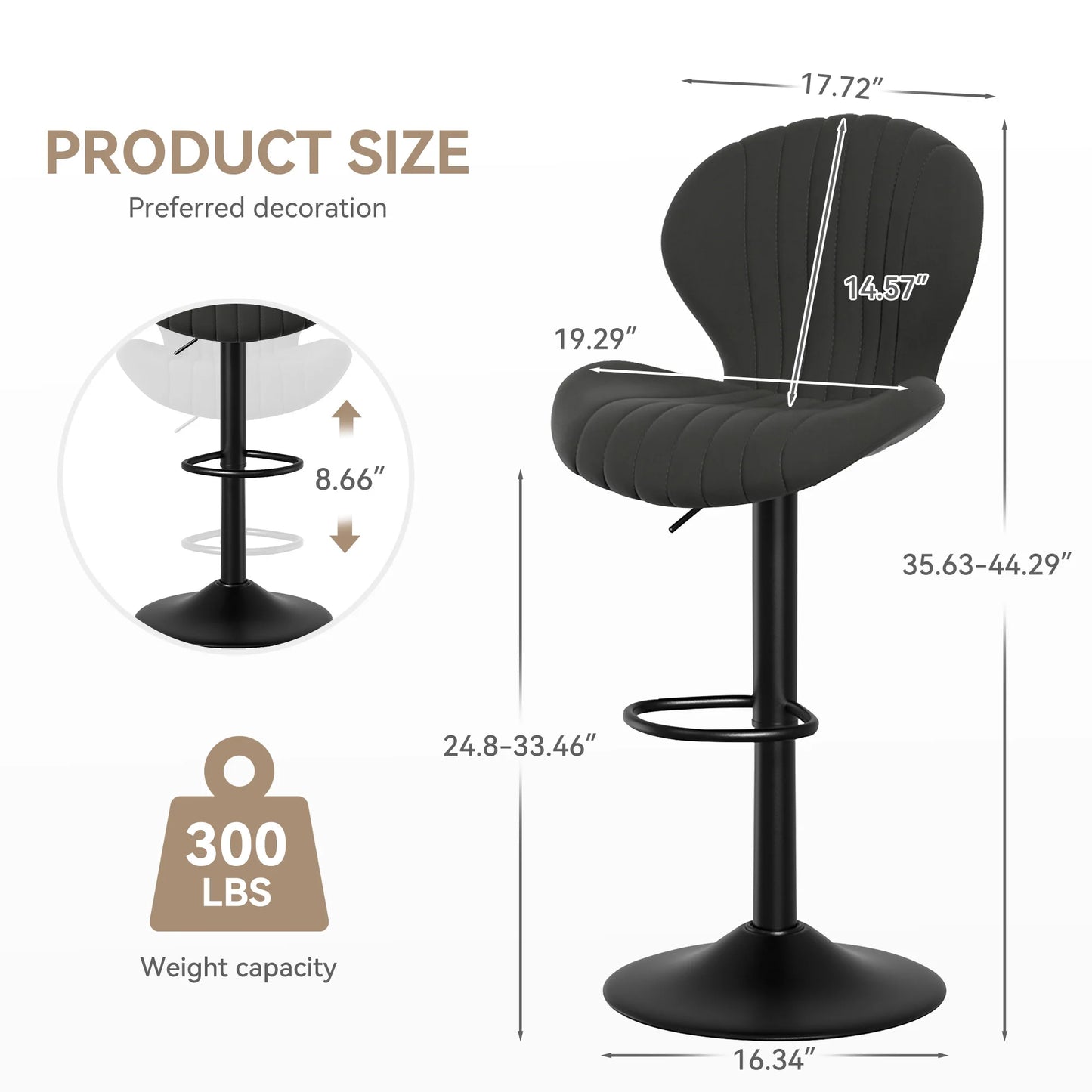 2-Piece Luxury Modern Adjustable Living Room & Dining Chairs Set – Swivel Bar Stools with Soft Backrest for Kitchen & Home