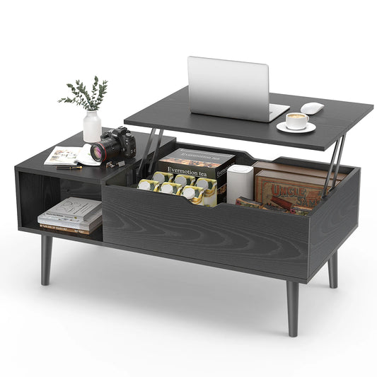 JHK Lift Top Coffee Table – 39.37"x19.7" Adjustable Wood Coffee Table with Hidden Storage & Open Shelf – Easy Lift or Lower for Living Room, Work, or Dining