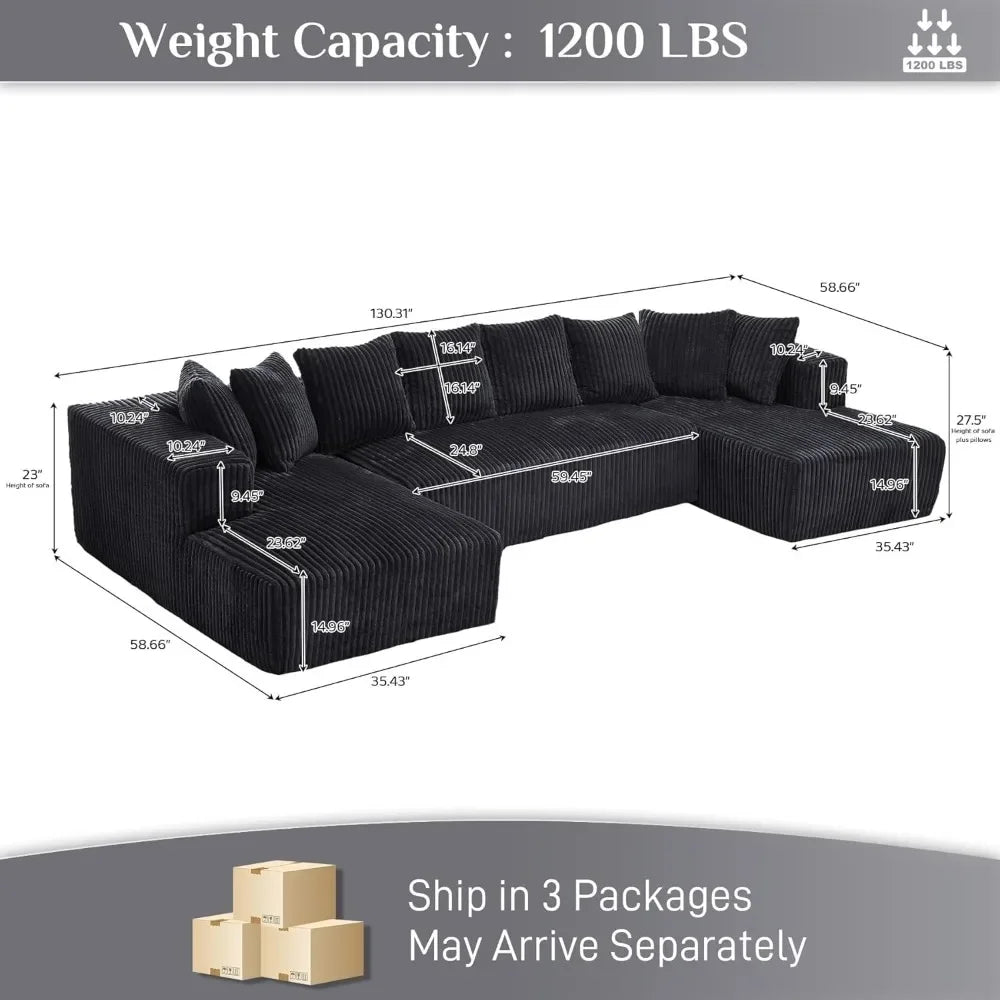 131" Modular Sectional Couch with Chaise Lounge