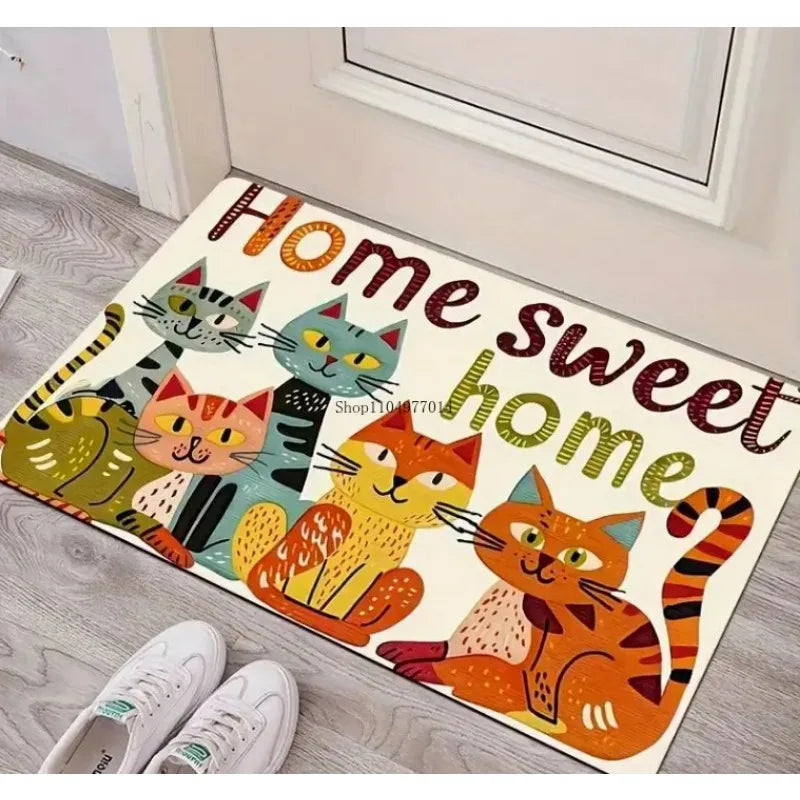 Hot-Selling Cartoon Cat Doormat – “Home is Sweet Home” Indoor/Outdoor Mat for Bathroom, Kitchen, Living Room, Bedroom & Patio