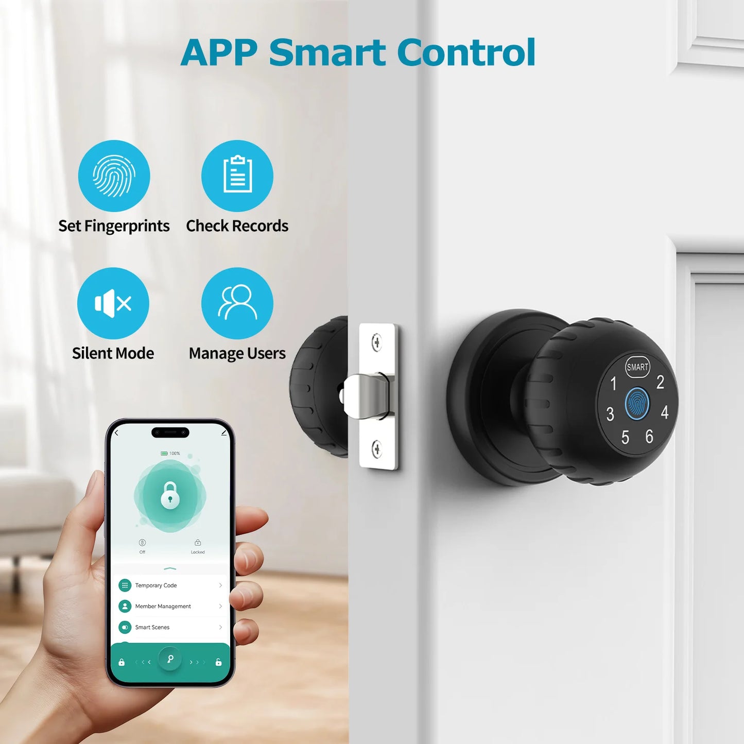 Viladepot Smart Fingerprint Door Lock – Electronic Touchscreen Keypad with App Control & Passcode Unlock | Indoor Keyless Entry System